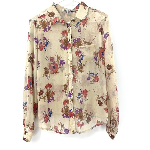 American Rag Floral Ivory Button Front Semi Sheer Blouse XS - Picture 1 of 4